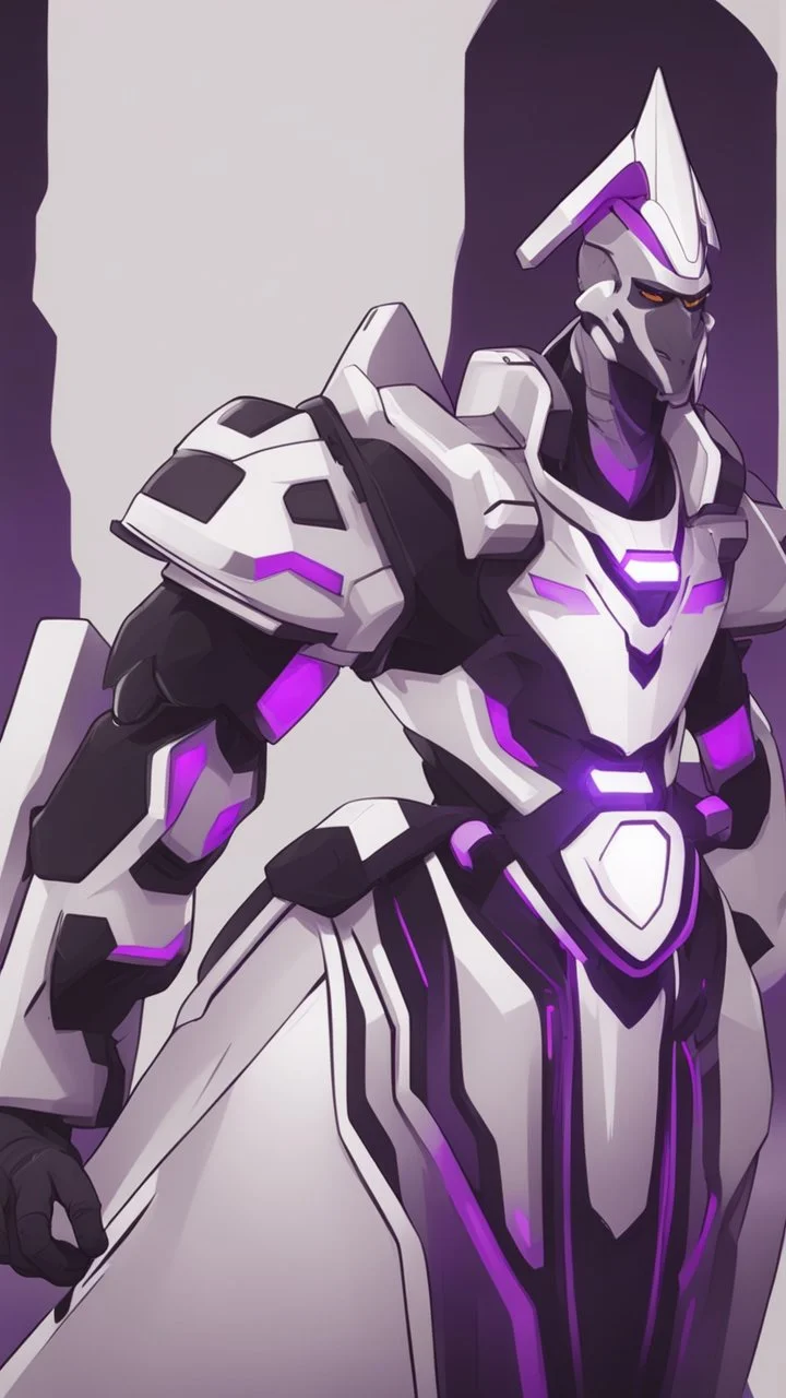 A close picture to Ramattra nemesis form egypt rob in overwatch art style with black and white color and neon purple details in the desert