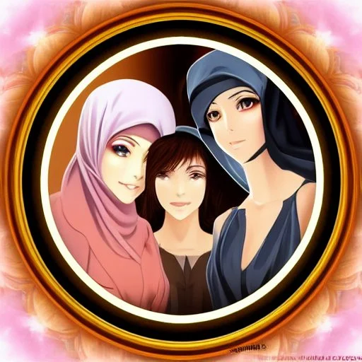 3d anime Only the face Muslim Pretty impressive women inside a circular frame,Portrait image,professional look