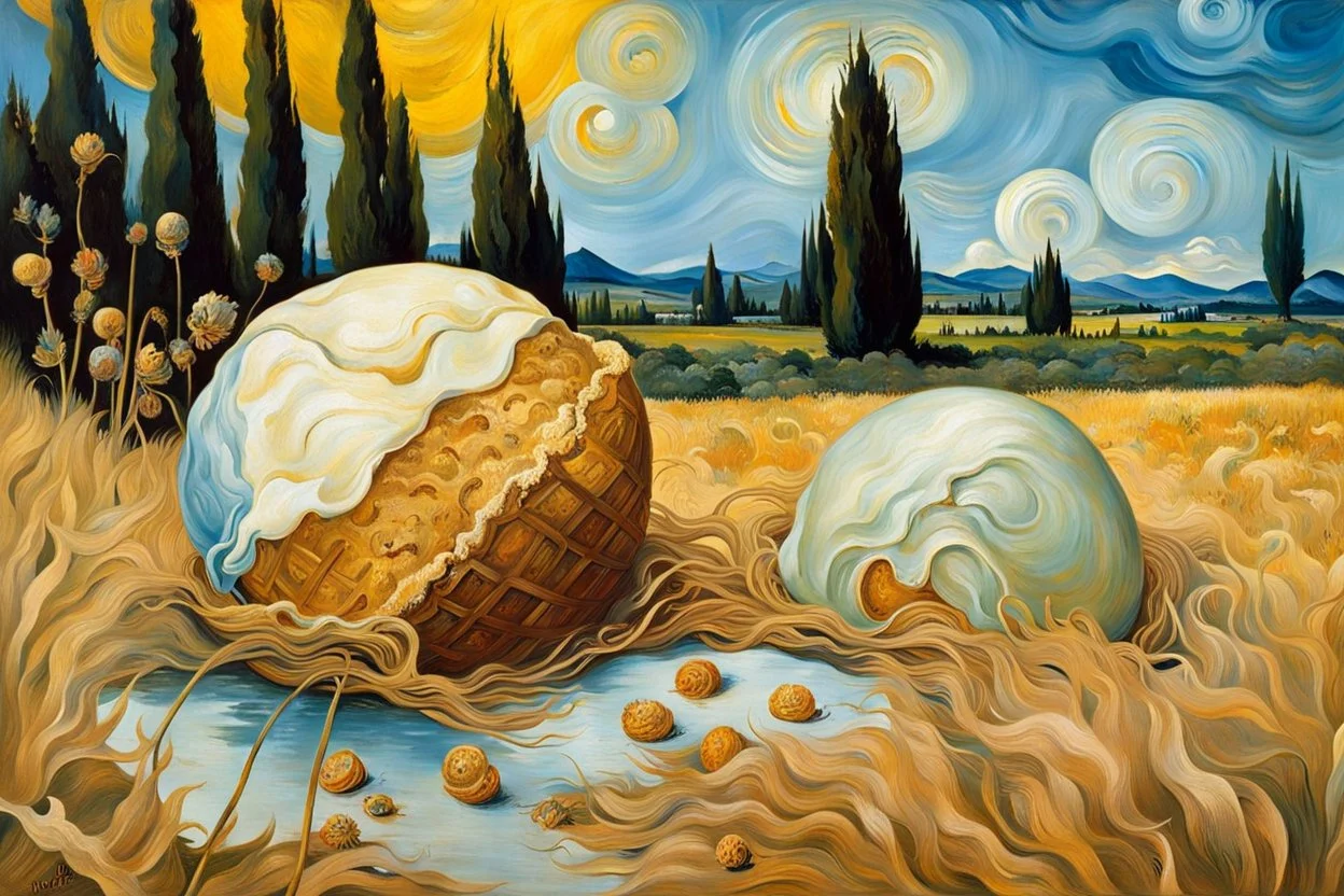 painting from lies down in the grass a Fallen Ice-cream, the dropped ice cream melting, ants crawling on ice cream , whimschical, detalied painting by Van Gogh and dali, high detailed, sharp focuses, masterpiece