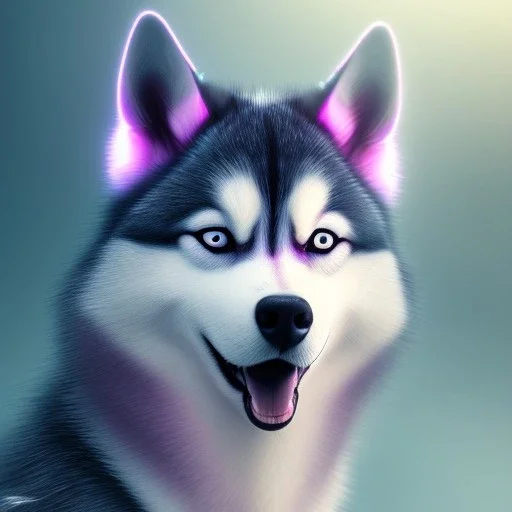 Husky, neon pink eyes, 8K, cinematic lighting, sharp focus, masterpiece, expert