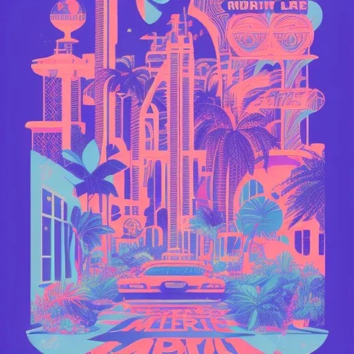 tropical city, latino, plants, streets, risograph poster, flat design, 2 colors