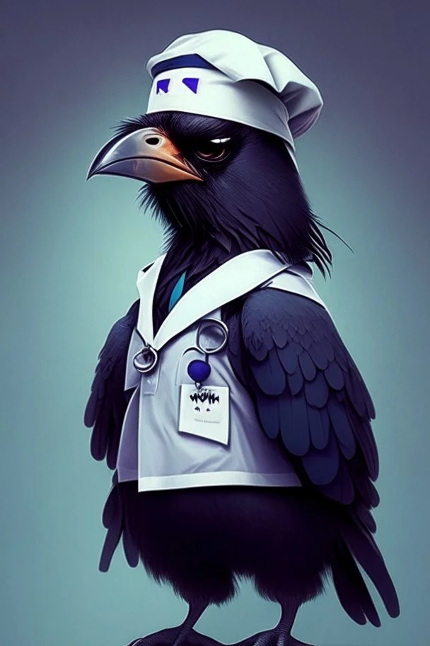 grumpy raven wearing a nurse outfit