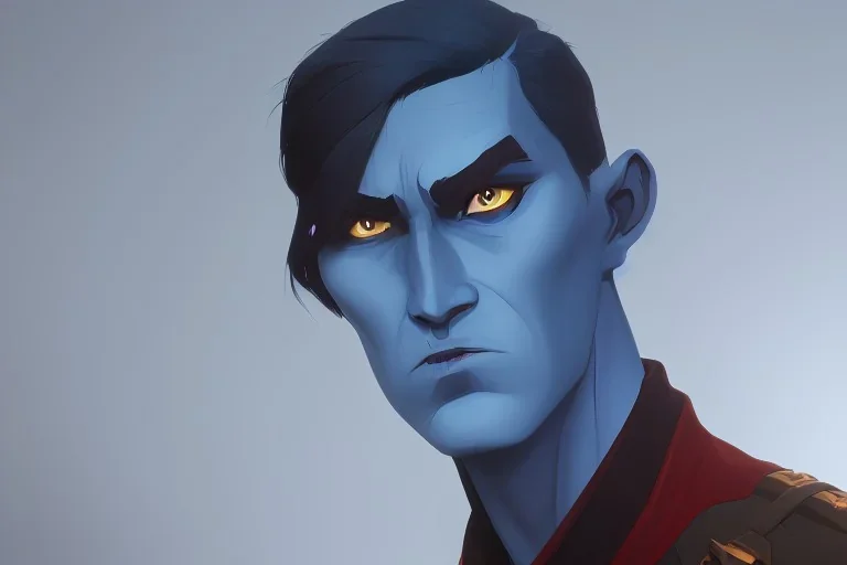 Portrait of thrawn, blue skin and red eyes by Jake Bartok