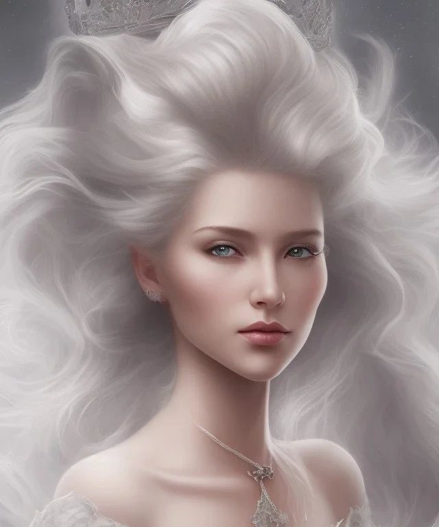 portrait borders ice white Princess with white hair, a crown