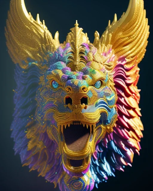 magnificent statue covered in colourfull paint splatters, majestic, highly intricate, Realistic photography, incredibly detailed, ultra high resolution, 8k, complex 3d render, cinema 4d.