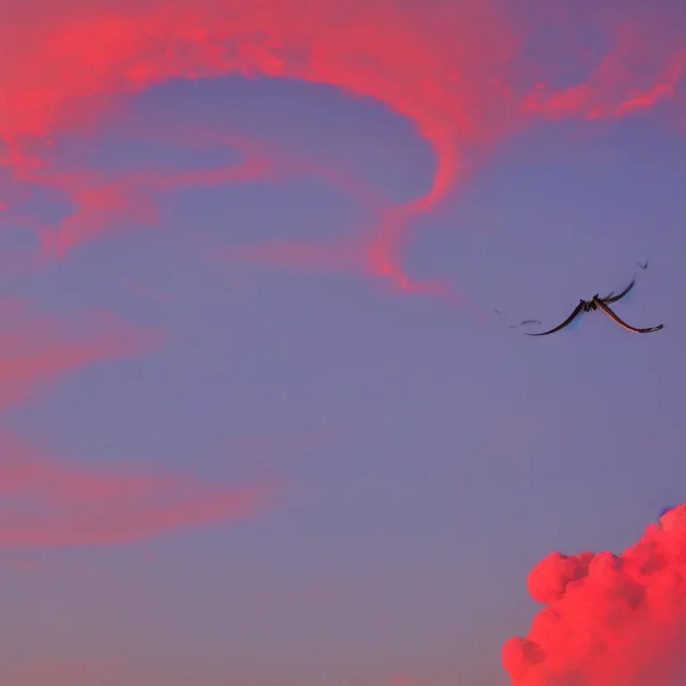 flying snake above red clouds