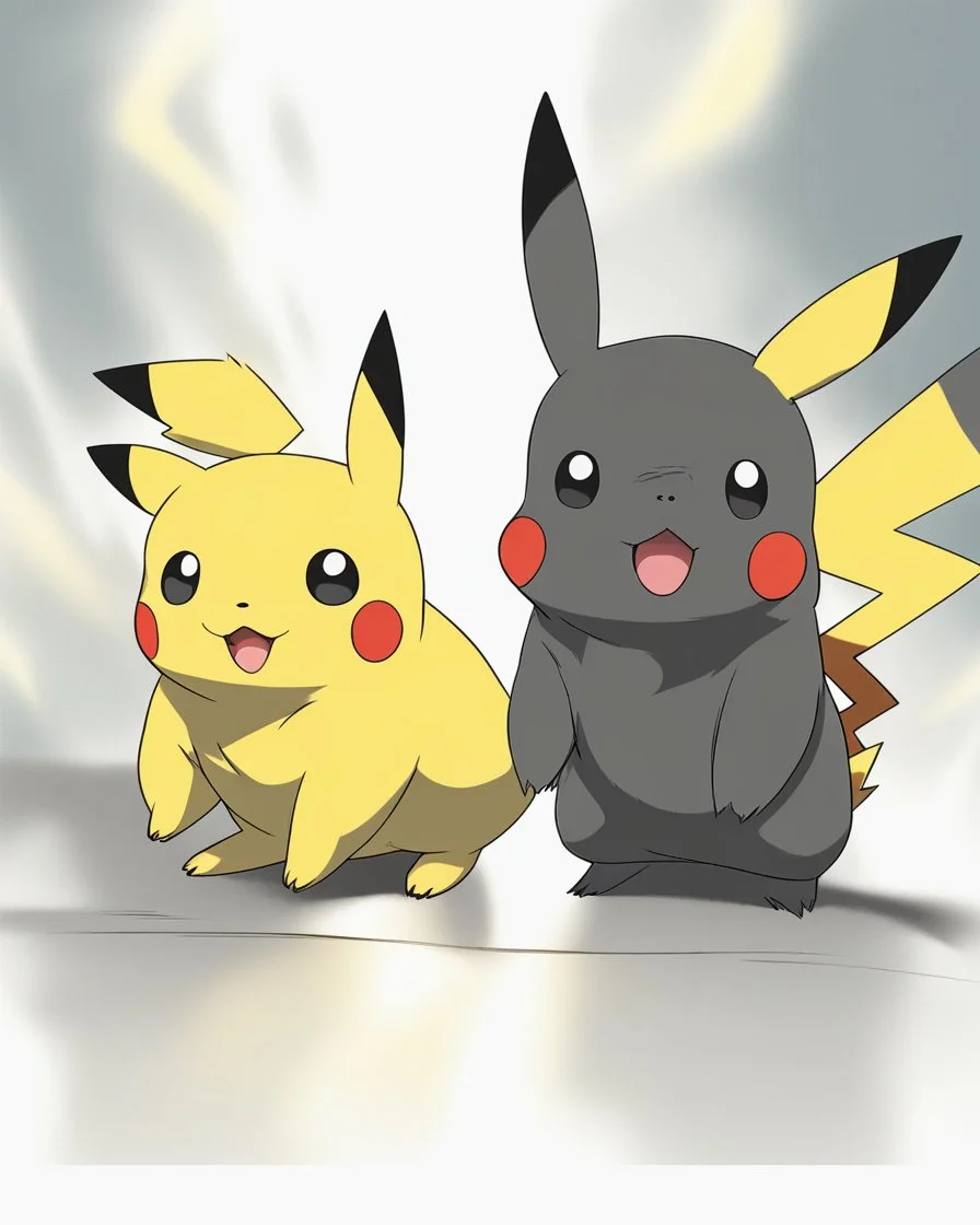 Pikachu has a black body with a yellow line in the ears and tail and two yellow spots in the cheeks