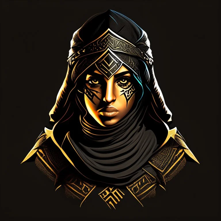 Arab warrior girl, vectorized, 3D, 8k, black background