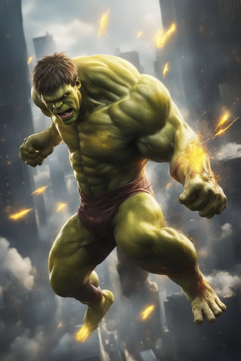 Create a picture of hulk and reverse Flash falling from the skye facing downwards animated