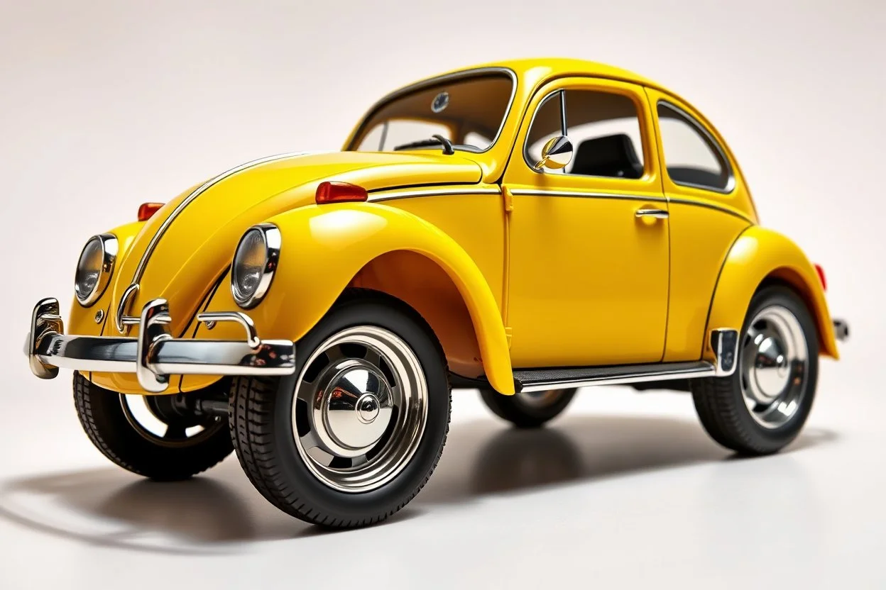 volks wagen beetle , classic model, paint shining yellow, big wheels, aeodinamic kit, , style cartoon