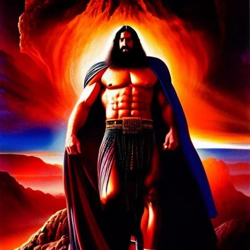 (full body)portrait oil on canvas,'And the Lord came down upon mount Sinai',comic book cover, mystical colors,insanely detailed,realistic,intrincate detail,crystal clear eyes,perfectly drawn face, 16k resolution, masterpiece,Simon Bisley,Frank Frazetta,Alex Horley,ARTHUR ADAMS