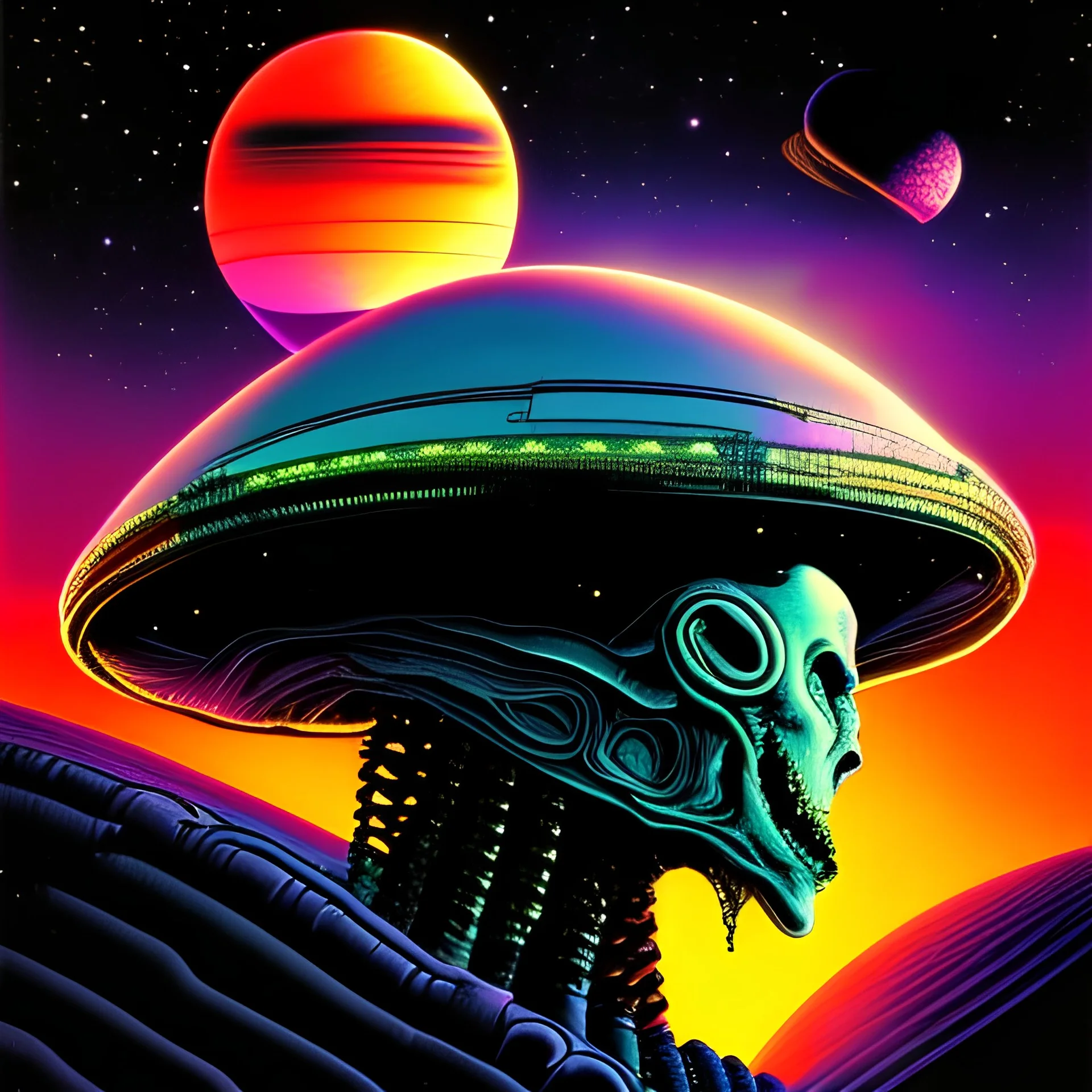 Aliens 1986, cosmic expansion, sunset