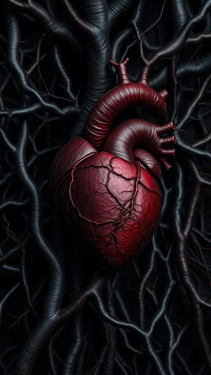 A heart black vein, human veins, mixing together a lot of them, like a forest, big and small veins a lot of them,