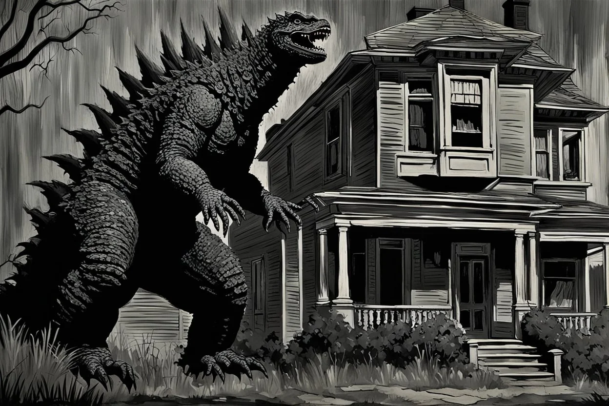 godzilla and 1960 norman bates psycho house movie, henry luyten and auguste oleffe impressionism paintings