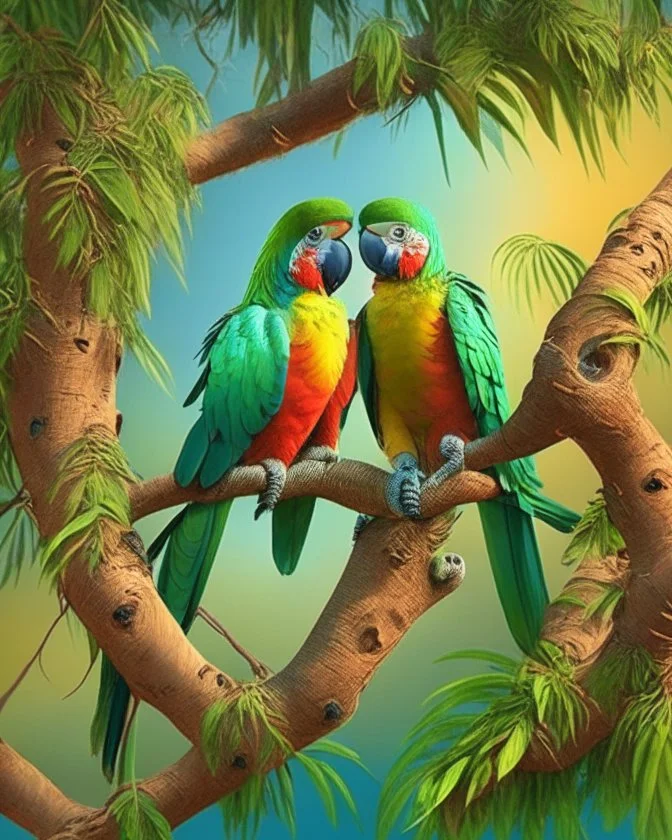 Parrot birds on the date tree