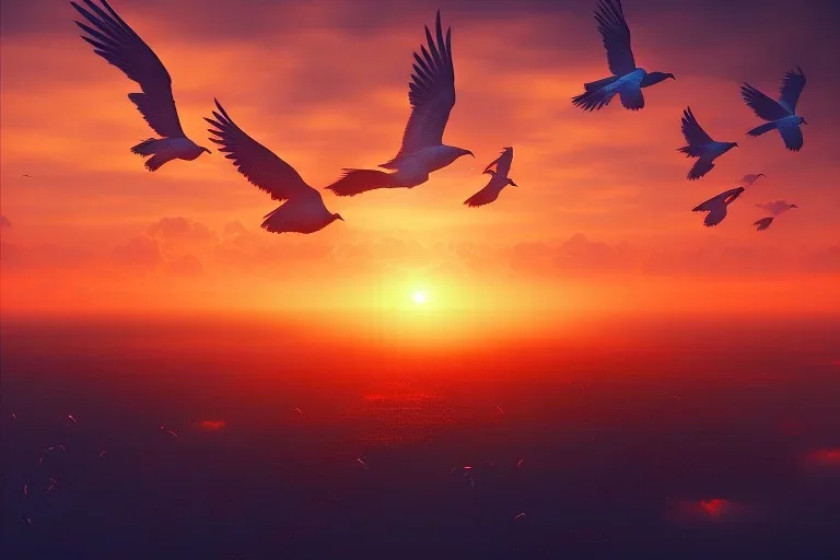 sunset view from above birds