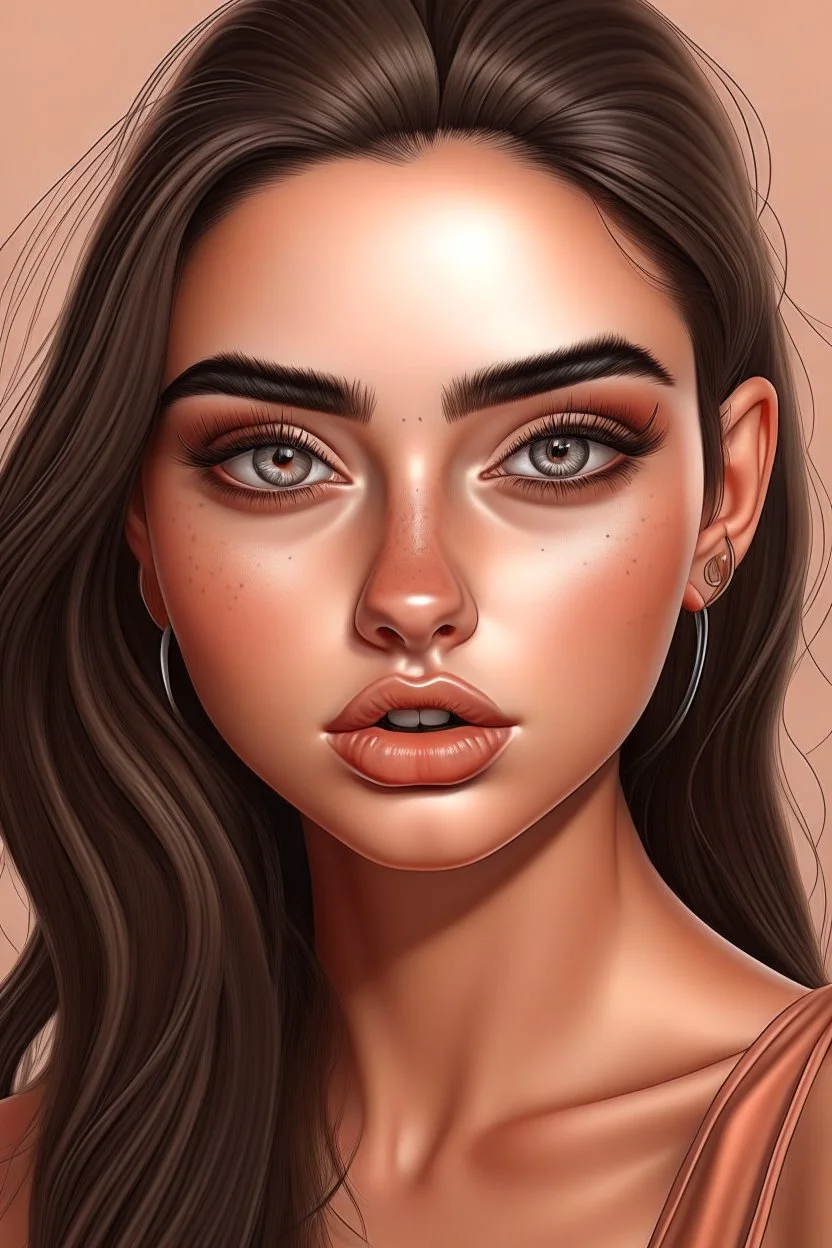 Social media influencer. Hyper realistic. Brunette. Brown eyes. Exotic. Athletic. Glamorous.