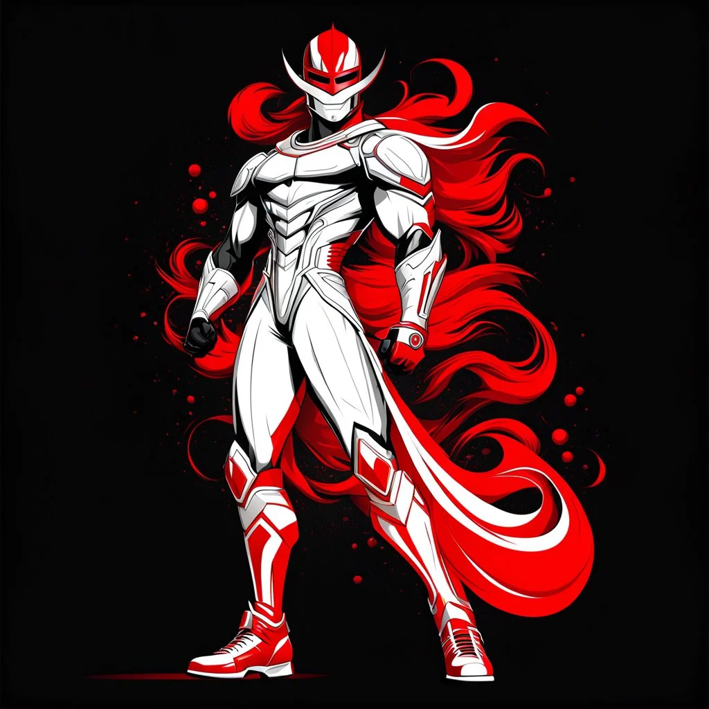 Dragman art illustration black background red and white color full body