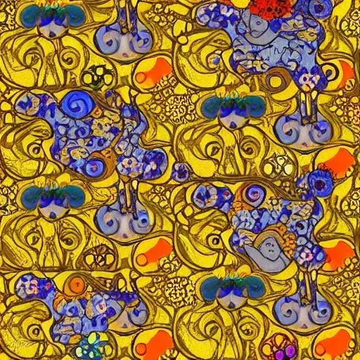 goats and flowers floating in outer space gothic colors repeating pattern GUSTAV KLIMT