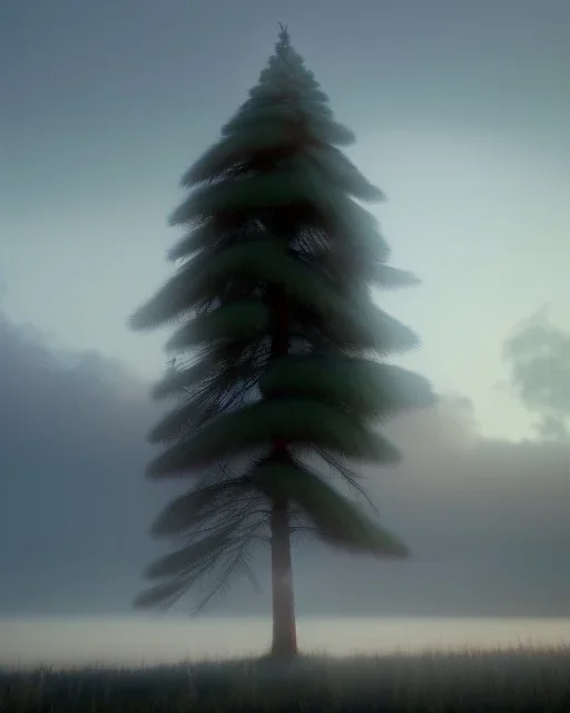 Pine tree with a tall hat above the cloud