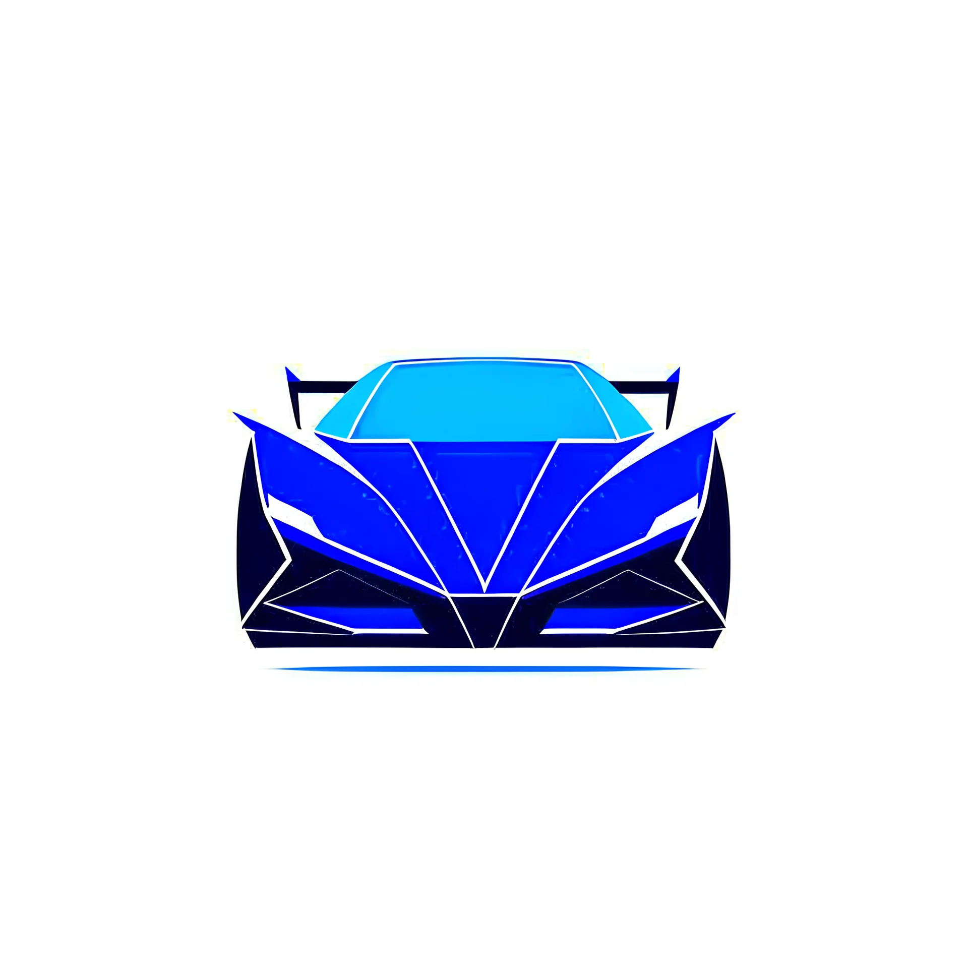 A minimalist logo of a cyberpunk supercar, navy blue color, 2D, white background