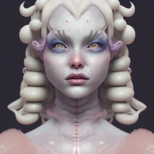 Ultra detailed very beautiful clown girl,beautiful real skin, symmetrical, ultra detailed curl hair, soft lighting, ultra detailed face, concept art, digital painting, looking into camera, octane render, art by artstation