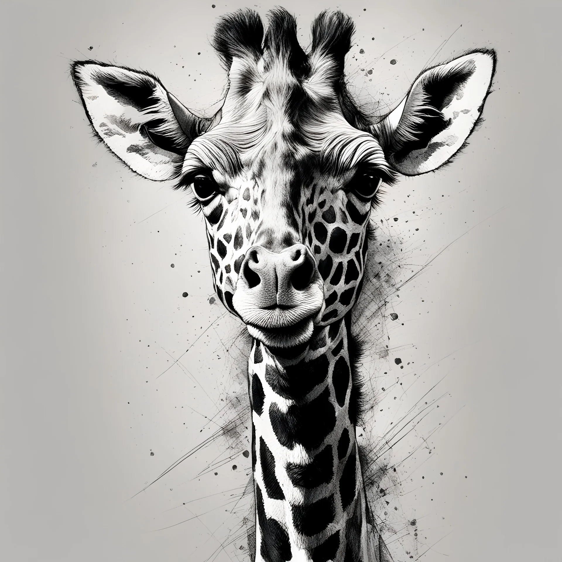 mixpnk style, scribbly scribbles pen and ink small line pencil sketch of head of a giraffe, intricate details and precisely drawn in style of jeremy mann