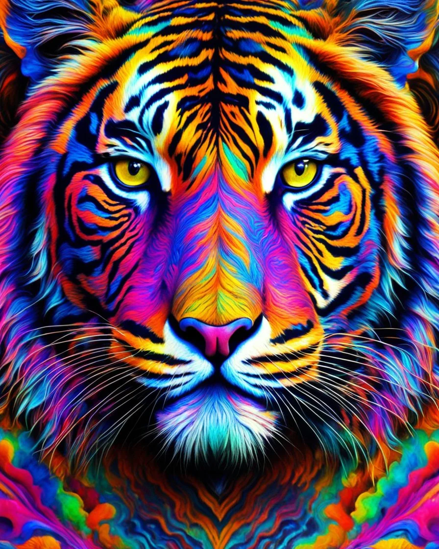 tiger face multiple art in psychedelic pattern 3D art vibrant colors