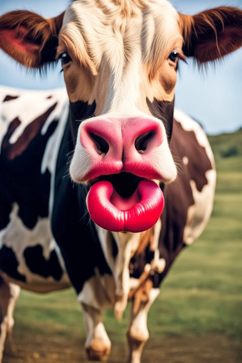 cow with big lipstick mouth, big lips