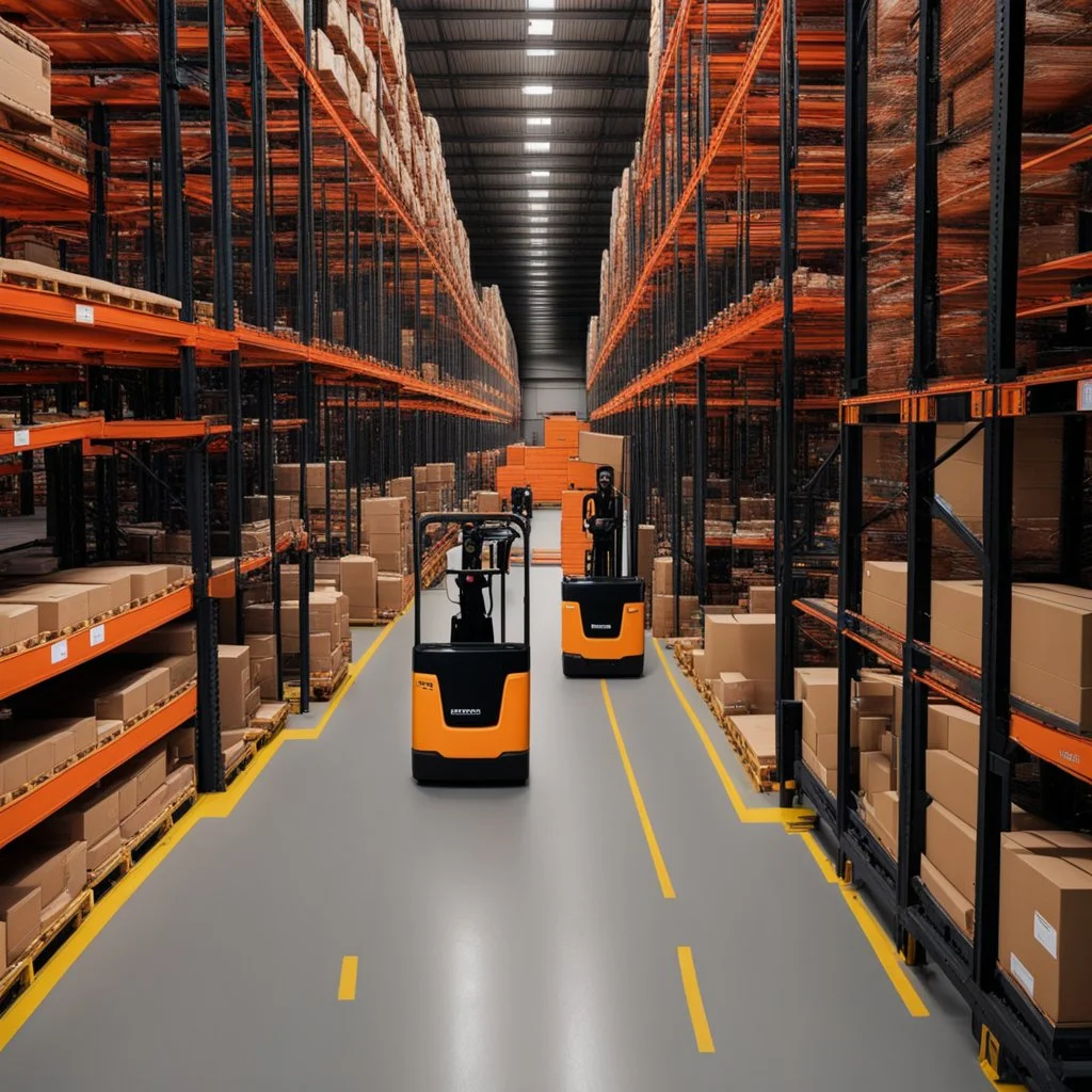 driverless forklifts moving in a warehouse