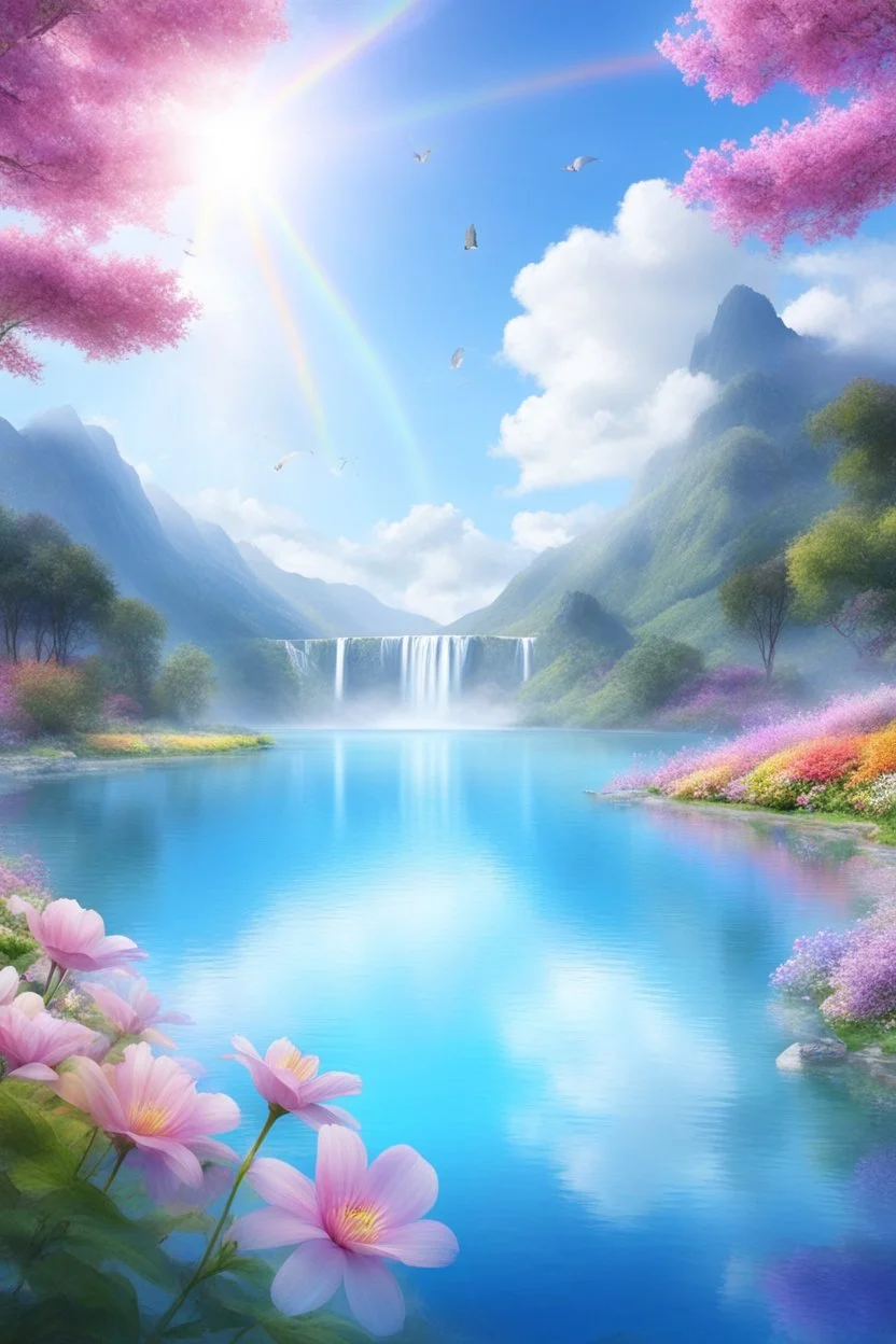 fantastic,Beautiful garden, flowers,rainbows,arc en ciel