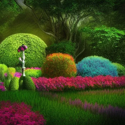 a beautiful garden , Synthwave, HDR, Realistic, HD