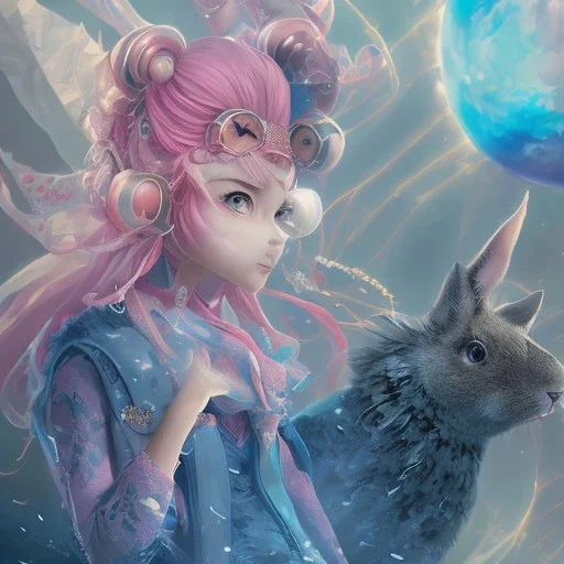 Detailed cute anime rabbit girl, pink hair buns, pink bangs, black latex bodysuit, intricate details, full body portrait, keep head in frame, slight smile, black Japanese motif, concept art, highly detailed, digital painting, concept art, sharp focus, illustration, art by Yoji Shinkawa, WLOP and greg rutkowski and alphonse mucha and artgerm and yanjun Chen and Junji ito and Makoto Shinkai, HDR, octane render