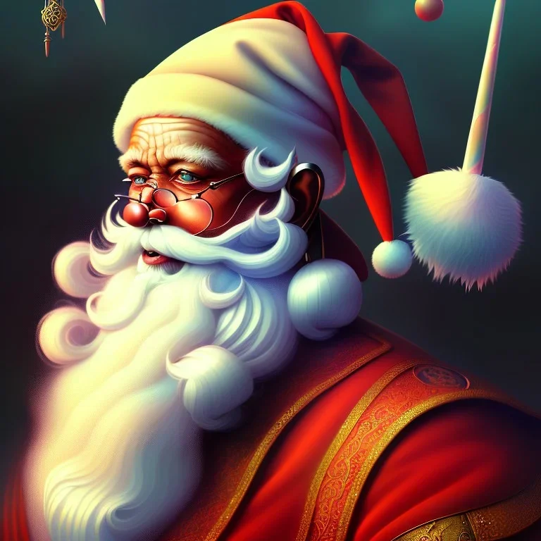 Sango fantasy, fantasy magic, intricate, sharp focus, illustration, highly detailed, digital painting, concept art, matte, art germ and Paul Lewin and Kehinde Wiley, masterpiece Santa