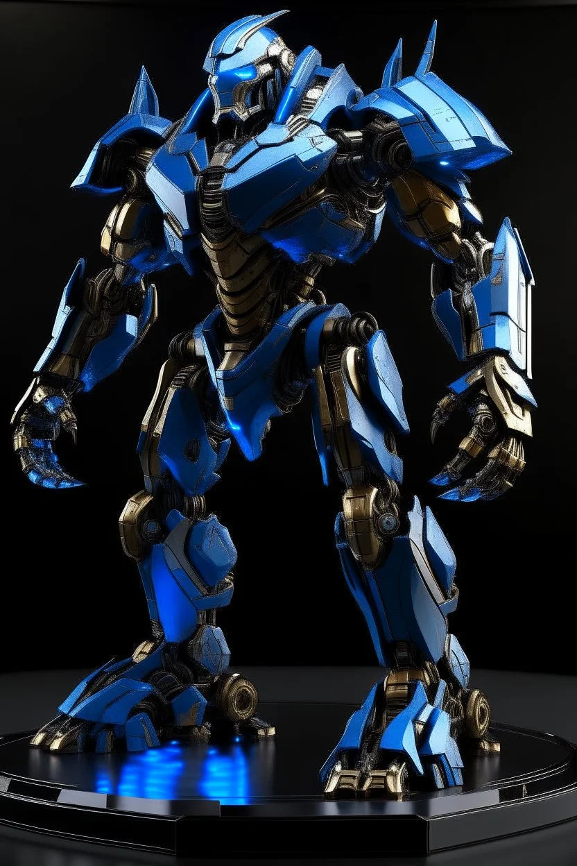 Ironclad is a formidable and imposing presence on the battlefield. Standing at a towering height of 8 feet, it commands attention with its massive frame. Its entire body is covered in a combination of sleek metallic plating and luminescent blue energy accents, creating a striking and futuristic aesthetic.