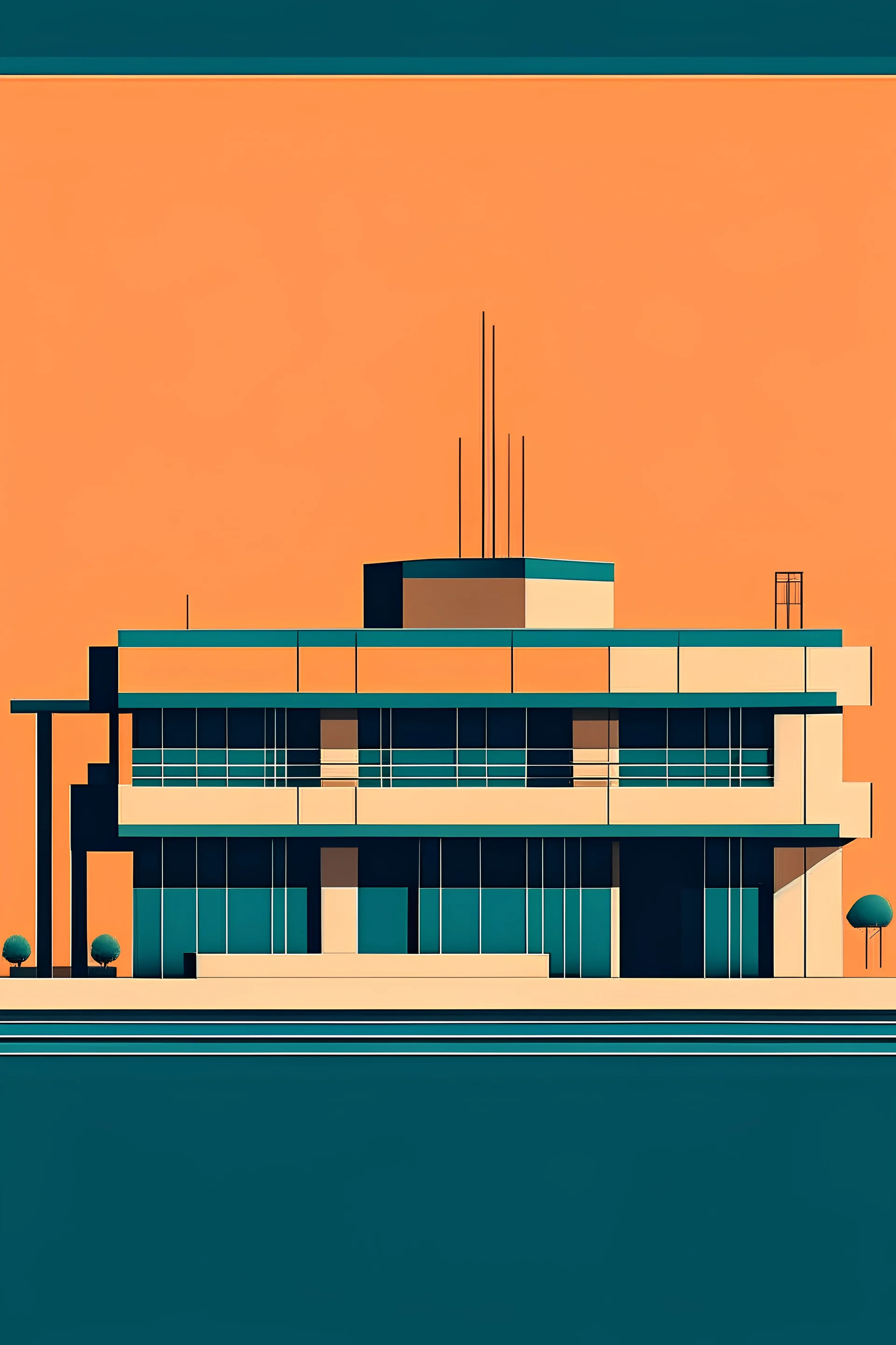 Generate a minimal Bauhaus-style illustrator image of the Bharat Bhawan, Bhopal, india in the actual color tone of materials