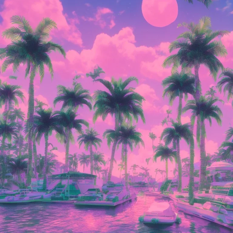 1980's aesthetic vaporwave palm trees with flamingos