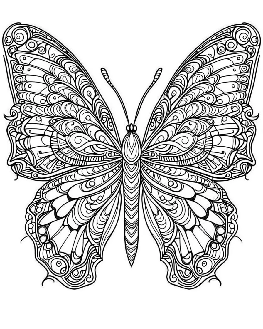 Page coloring book, mandala butterfly, white Background, clean line art