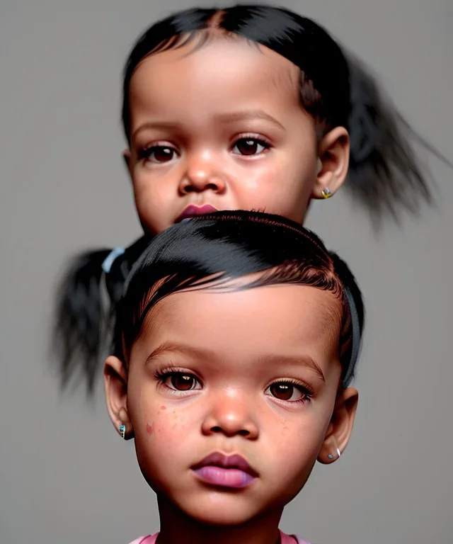 Rihanna toddler, full body, soft skin, dramatic lighting, hyper realistic