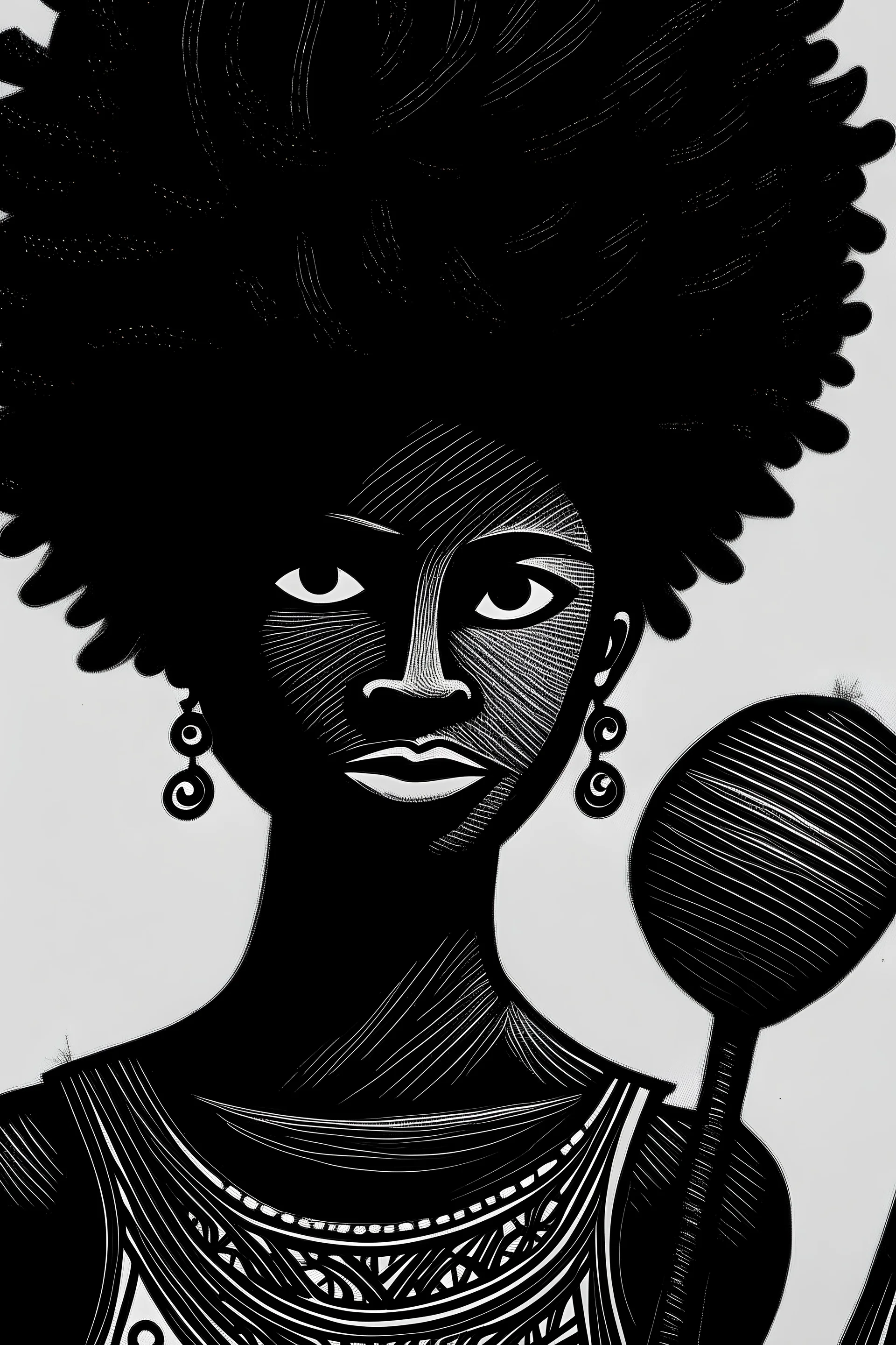 minimalist afro Caribbean griot with a captivating gaze satire
