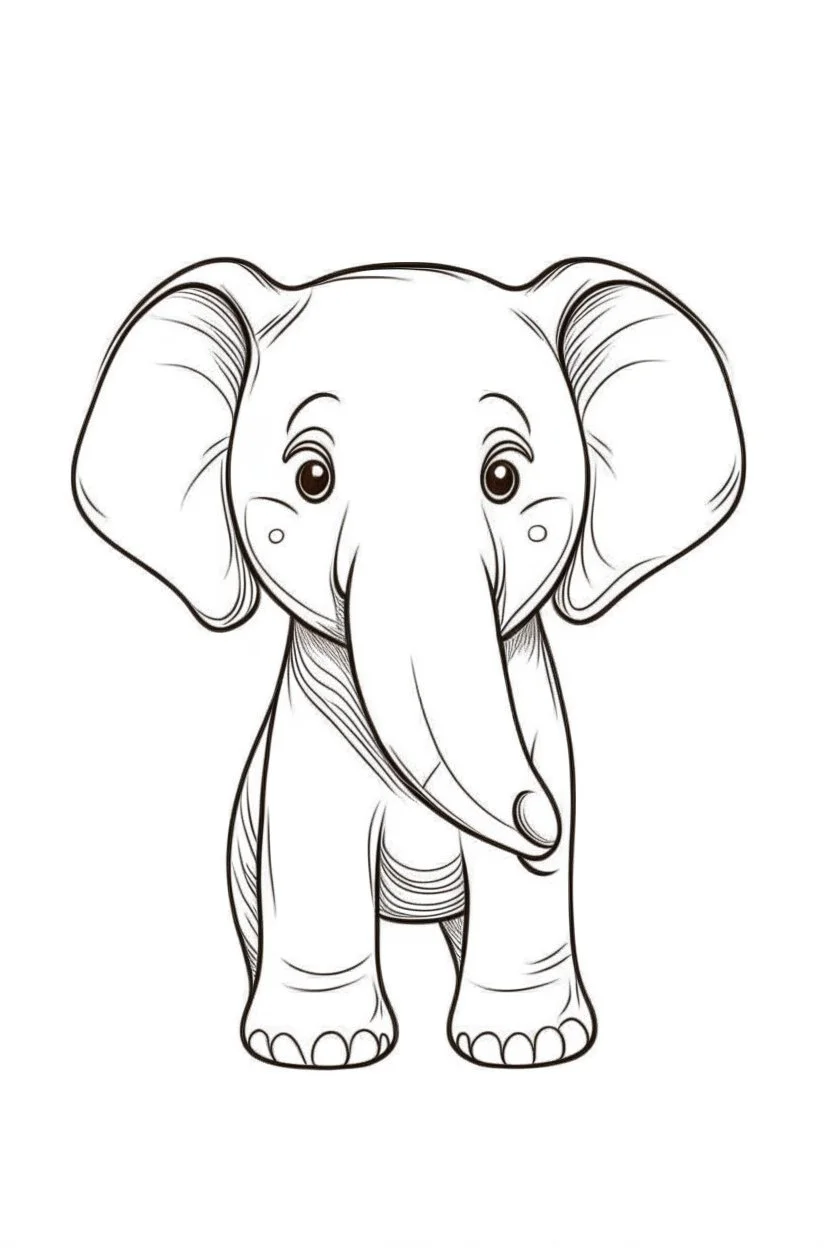 a simple outline of a cute elephant, in a drawing style