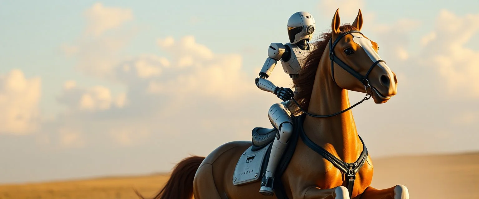 robot riding a horse