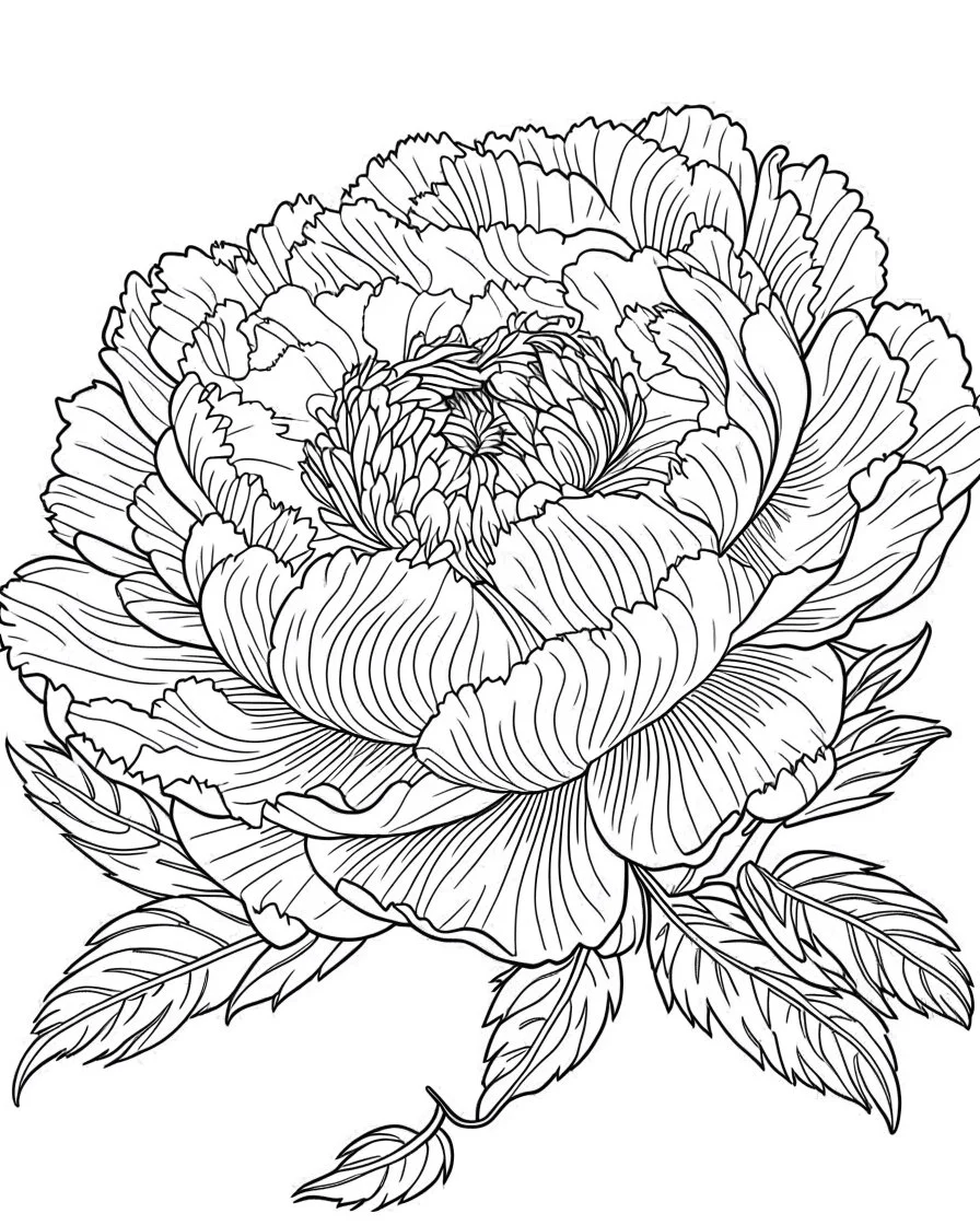 real massive peony flower coloring page