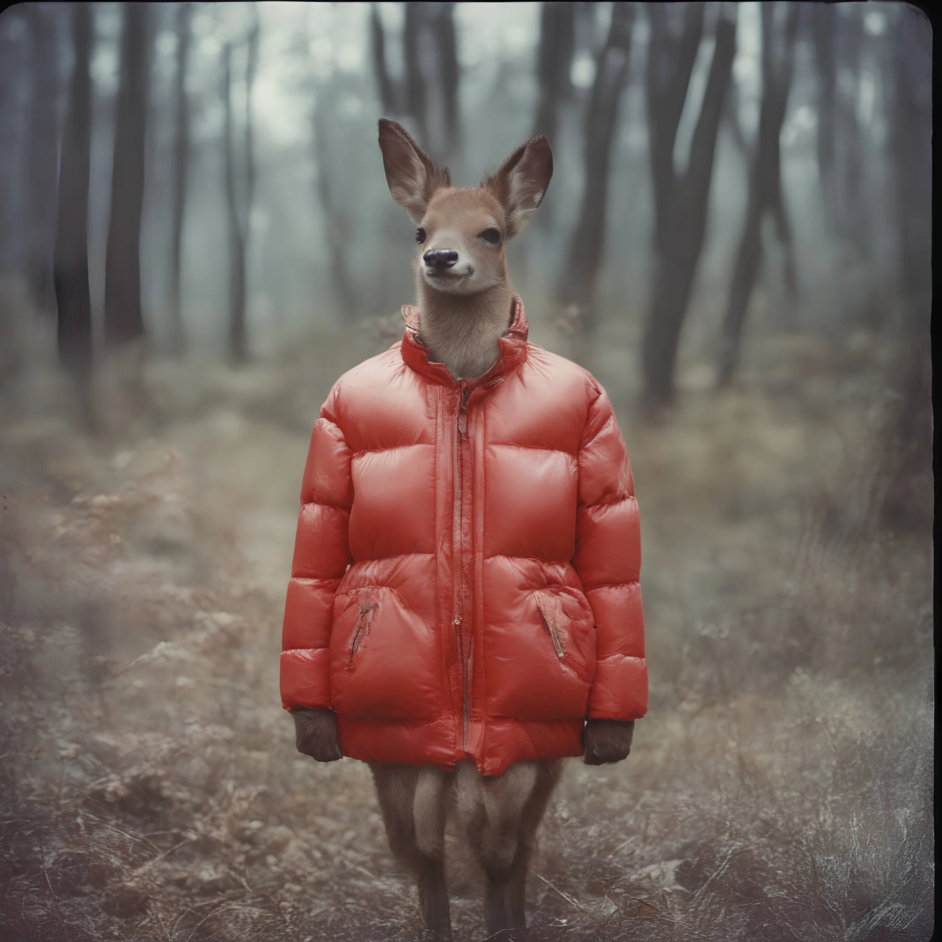 Bambi, red, autochrome, plastic puffy jacket
