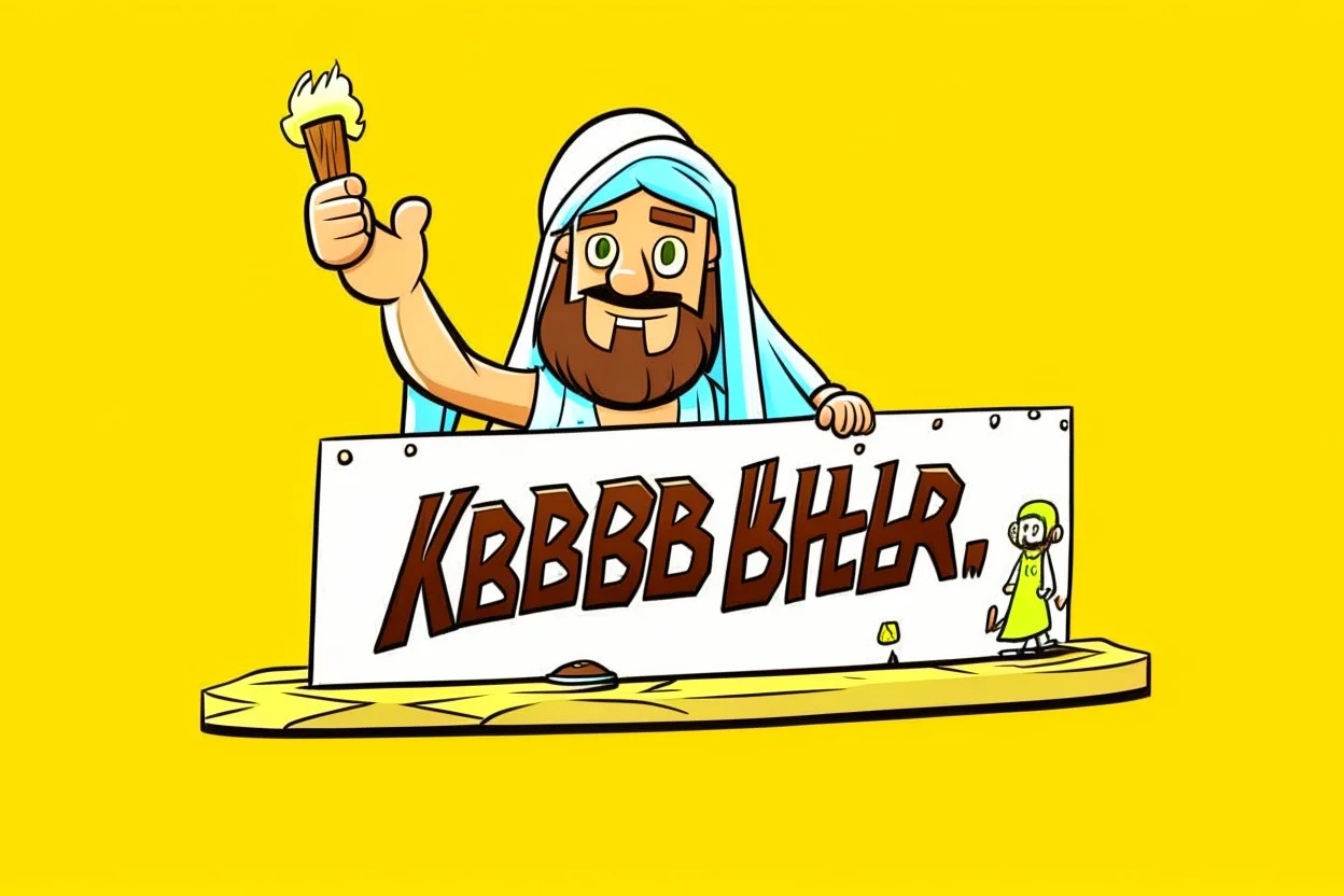 Jesus Christ is holding a big sign that says "Kebab Brothers was here" cartoon style