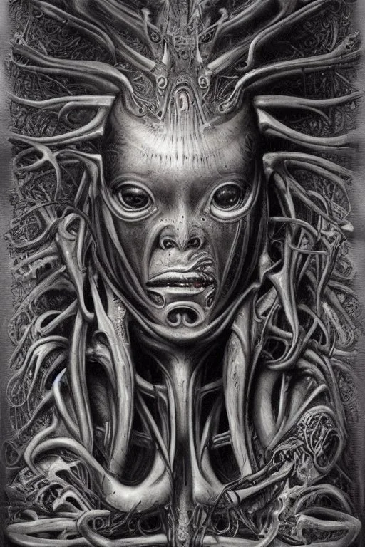 Biomorphic Biomechanical Alien Queen, beautiful face by Giger