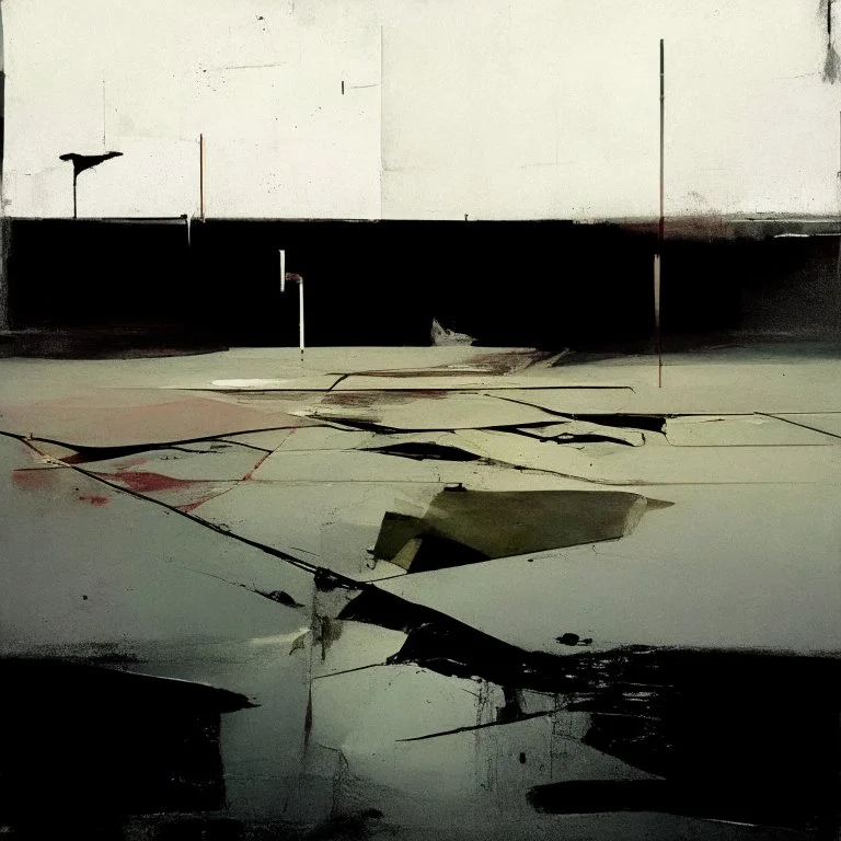 Minimal abstract oil paintings desolate 1960s carpark concrete fragments and naked bodies. style of Justin Mortimer and Francis Bacon. road markings.