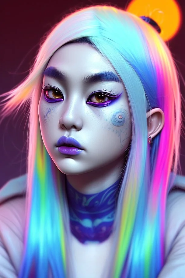 asian cool stylish, billie elish lookalike, with piercings,rainbow hair, androgynous look, epic colour treatment, cinematic colour treatment, meticulously intricate perfectly symmetrical extremely detailed, pixiv daily ranking, pixiv, extreme depth of field, artstation, spectacular details, volumetric lighting, masterpiece, cinematic, Hollywood production, 8k resolution, high definition, max octane render, vivid colors, max resolution, max perfectionism, realistic composition, professional photo