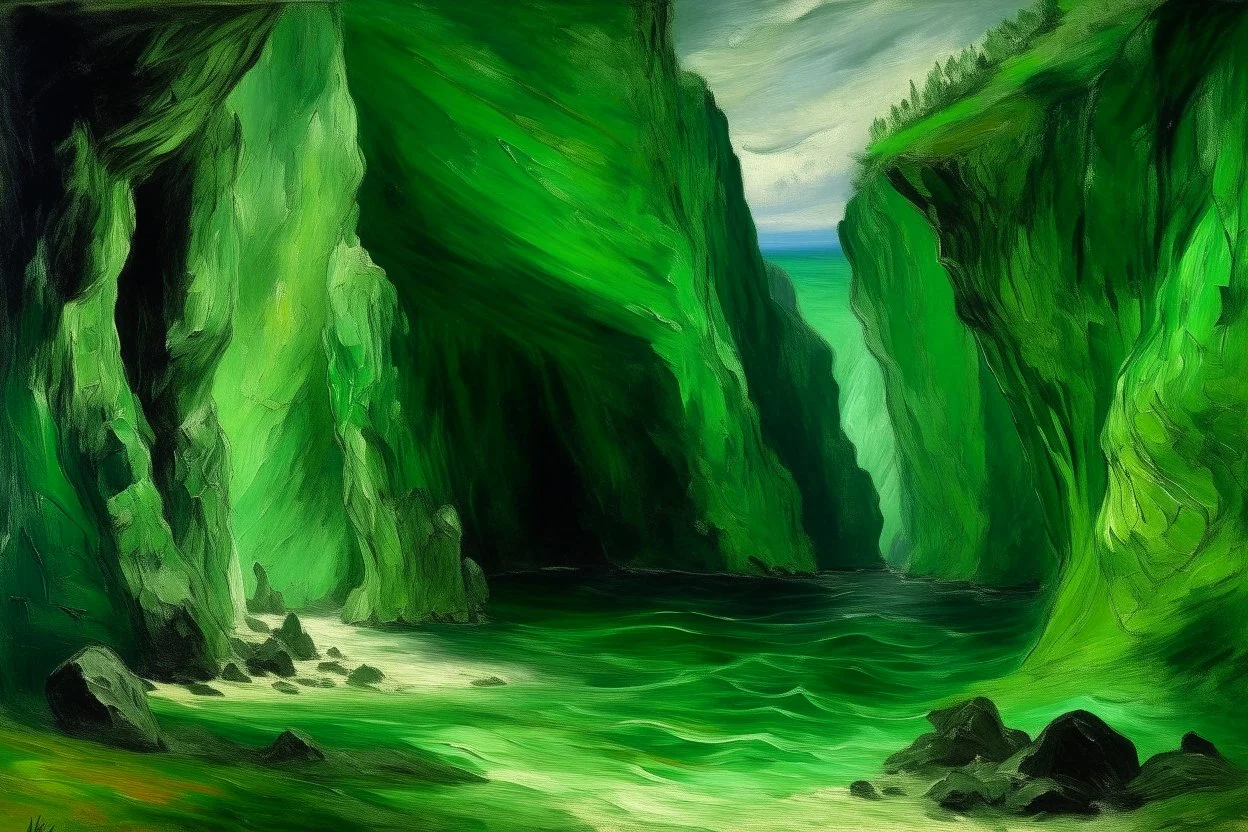 A green cavern near the sea painted by Claude Monet