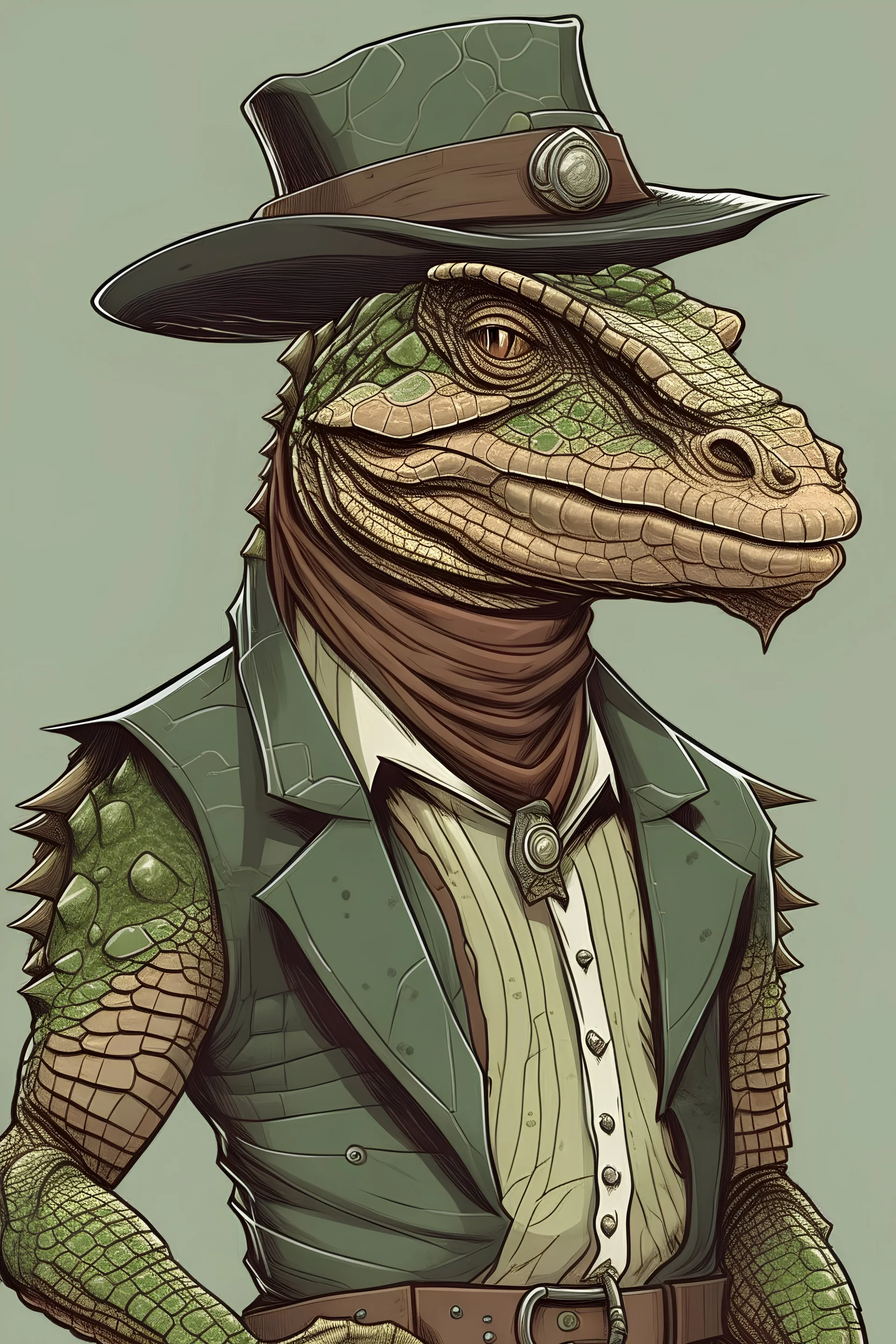 A cowboy lizard man